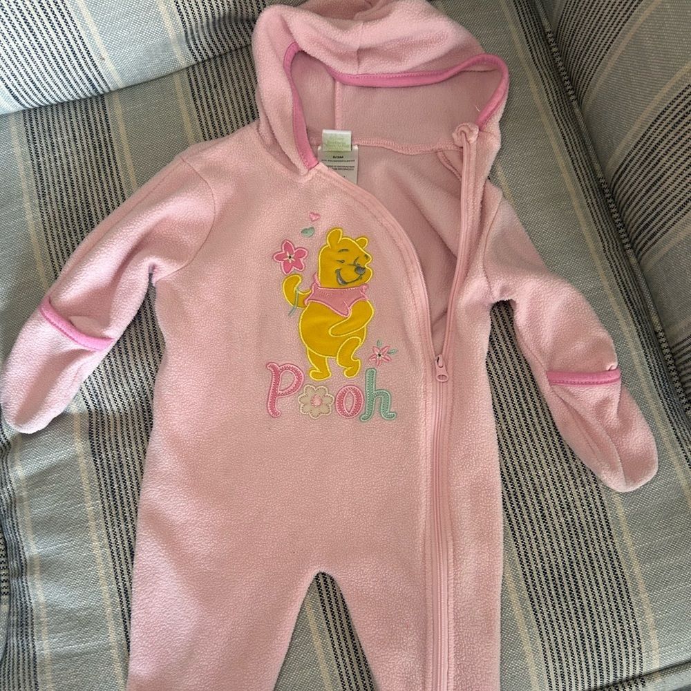 Disney Baby Winnie the Pooh Pink Fleece Hooded Footed Sleeper PJs 0-3 Months